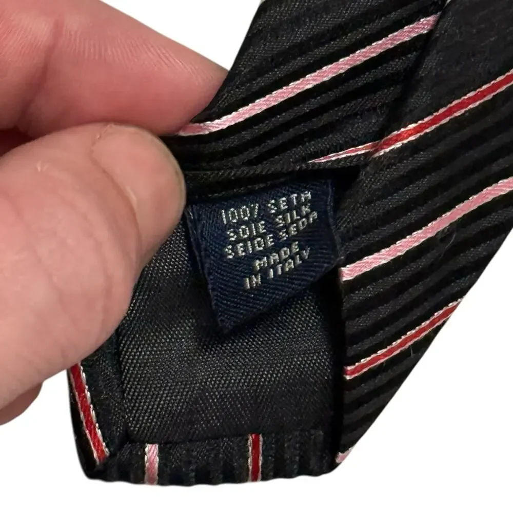 Sartori Silk Tie Necktie Diagonal Stripes Jacquard Italy Career Formal Black Red
